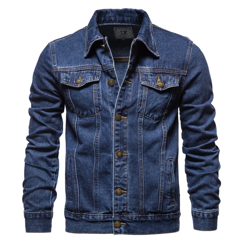 Autumn Men Solid Denim Jackets Fashion Motorcycle Vintage Jeans Jackets Hommes Slim Fit Cotton Casual Black Blue Coats