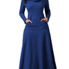 Plus Size 3XL Elegant Long Maxi Dresses Spring Winter Warm High Collar Women Long-sleeved Dress Woman Clothing With Pocket