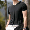 Summer Short Sleeve Men's Ice Silk Trackless T-shirts V-neck Slim Fit Casual Sport T-shirt Man Tees Tops