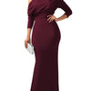 Oblique Shoulder Long Sleeved Pleated Evening Dress Vestidos De Mujer Elegant Maxi Robe Female