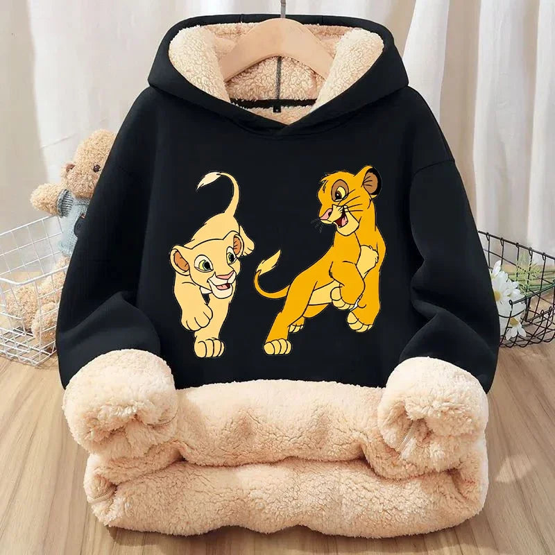 Mufasa Lion King Baby Sweatshirt Thickened Fleece Hoodie Boys Child's Anime Long Sleeve Winter Warm Cashmere Hooded Tops Clothes