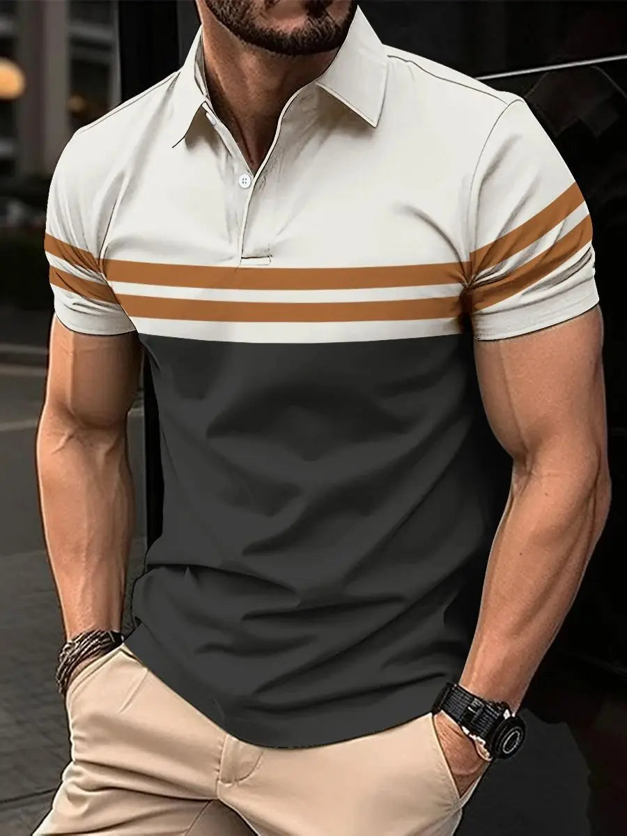 Polo T-Shirt Summer Short Sleeve Clothing Fashion striped Print Street Casual Button up Top