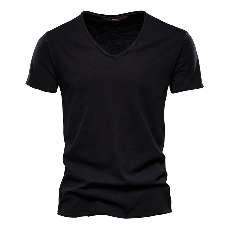 10 Colors 100% Cotton Men T-shirt V-neck Fashion Design Slim Fit Soild T-shirts Male Tops Tees Short Sleeve T Shirt For Men