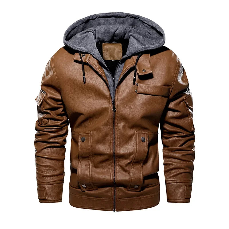 Removable Hooded Male PU Jacket