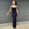 Sexy Spaghetti Strap Black Long Dress Y2k Sleeveless Solid Skinny Bodycon Trumpet Maxi Vestidos