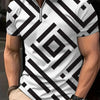 Stripe Print Short Sleeved Shirt Flip Collar Large Casual Shirt Men's Polo Shirts