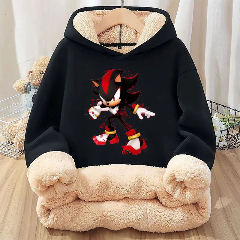 Sonics Winter Children Casual Hoodies Anime Cute Top Kids Thicken Long Sleeve Pullover Boy Cartoon Hooded Clothes Xmas Gift 2025