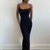 Sexy Spaghetti Strap Black Long Dress Y2k Sleeveless Solid Skinny Bodycon Trumpet Maxi Vestidos