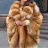 Casual Women Real Red Fox Fur Jacket Lapel Collar High Quality Genuine Red Fox Fur Jacket Bat Sleeved Thick Fur Overcoat Woman