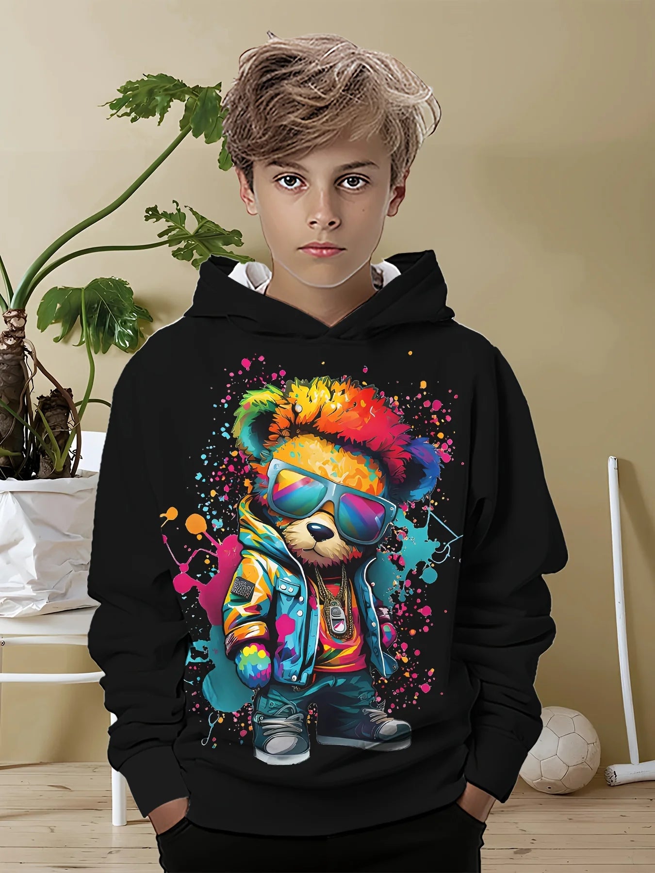 Kids Clothes Boys Hoodies Long Sleeve Cool Bear Print Children Spring Fall Clothes Fashion Outdoor Girl Clothes Pullover Tops