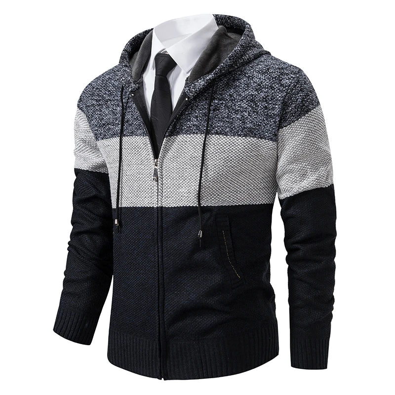 new men's autumn and winter sweater coat trend color matching hooded sweater