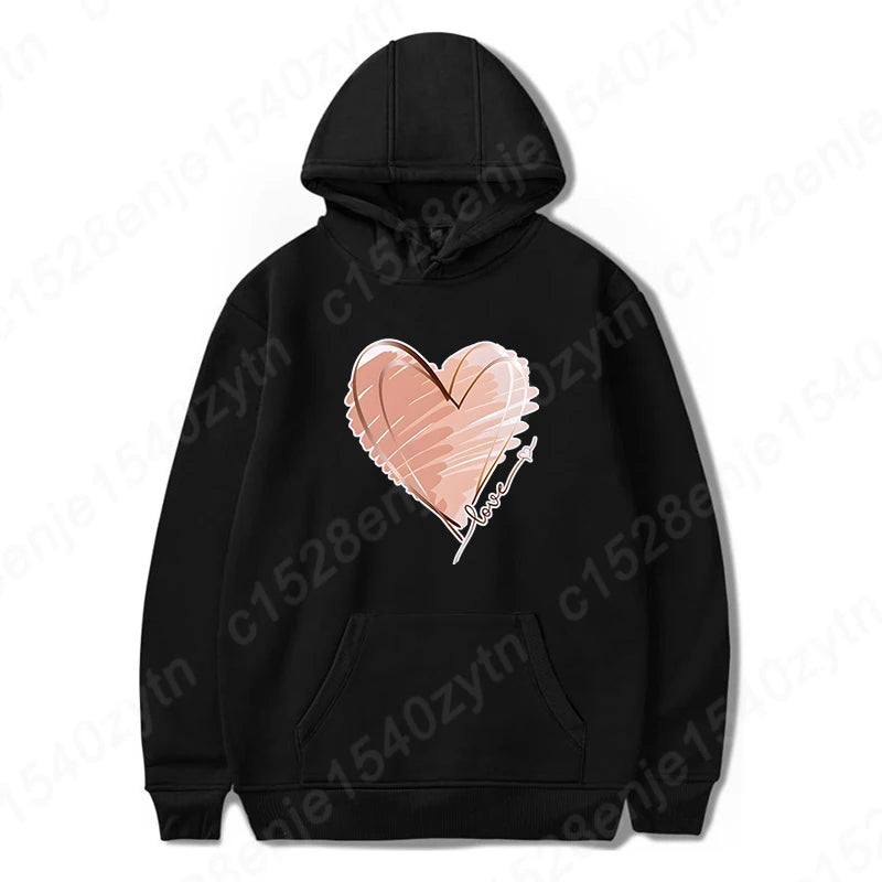 Fashion Valentine's Day Heart & Love Print Hoodies For Women Winter Autumn Casual Hooded Sweatshirts Valentines Hoodies Pullover