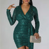 iDress Drop Shipping Sexy Women's Glitter Sequin Dress Long Sleeve V Neck Bodycon Mini Party Night Cocktail Birthday Dress