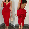 Elegant Sexy Evening Party Dress New Women's Backless Ruffles Patchwork Dress Women's Spaghetti Strap V-neck Slim Fit Dress