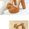 Fashion Women Pumps Sandals Summer Platform Belt Buckle Strap PU Square Heel Outdoor Korean Style Black Open Toe Grace 1550-1