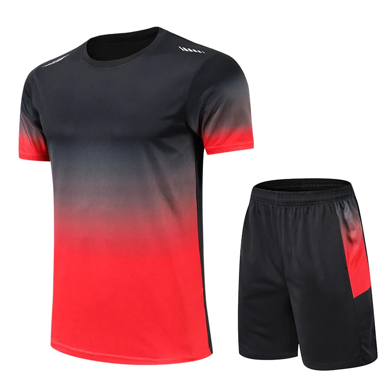 Fitness Clothes Ice Silk Quick Drying T-shirt Suit Men Short Sleeve Running Sportswear Shorts Tracksuit Gym Sports Training Sets