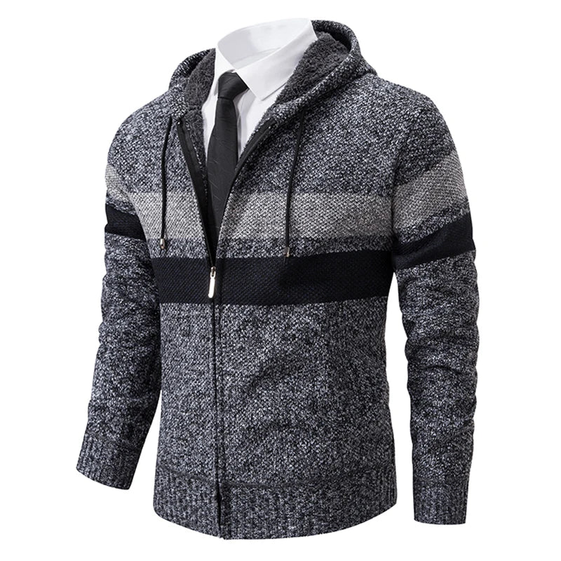 new men's autumn and winter sweater coat trend color matching hooded sweater