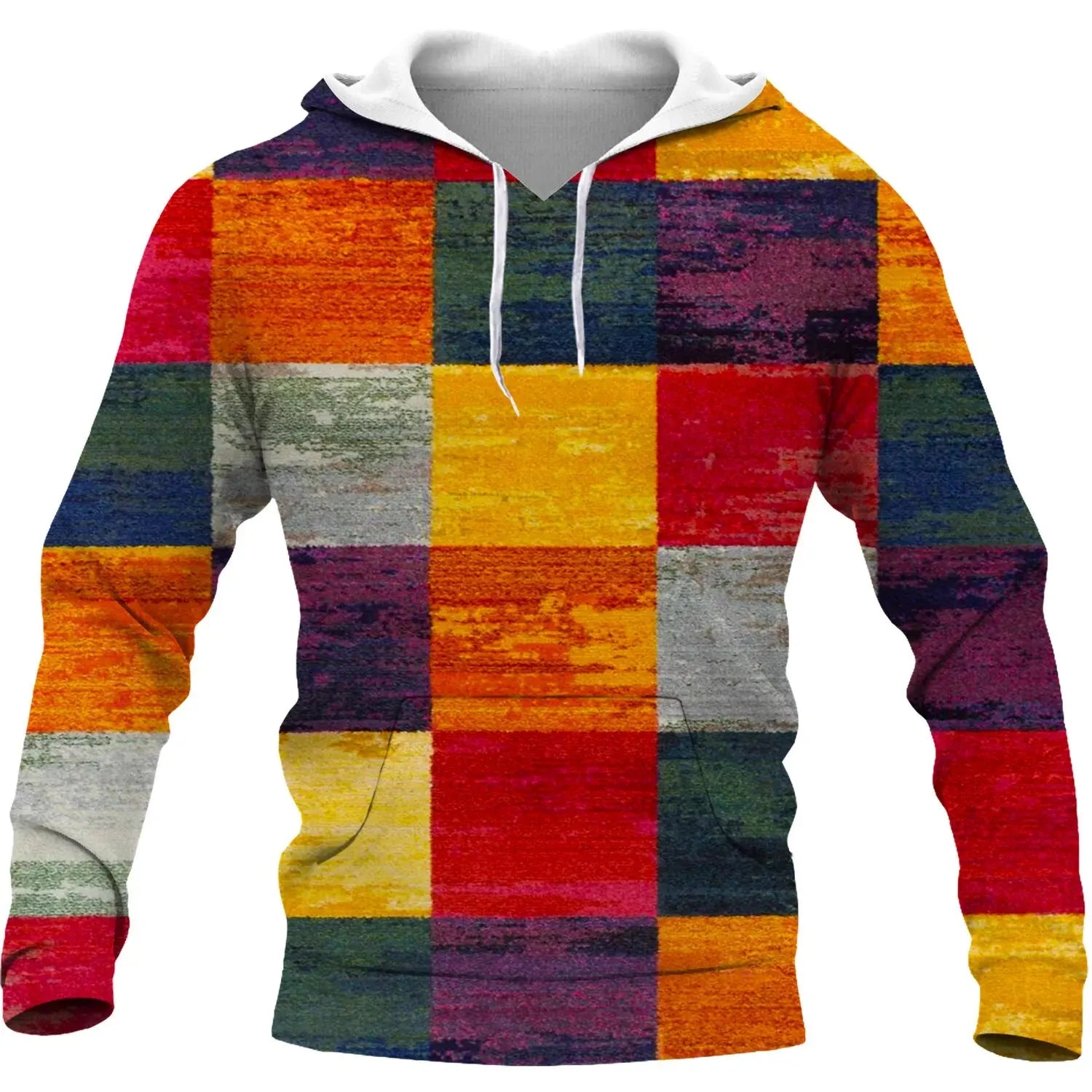 Trendy Color Block Patchwork 3D Printing Hoodies Men's Vintage Fashion Oversized Sweatshirts Hooded Pullovers Tracksuit Clothing