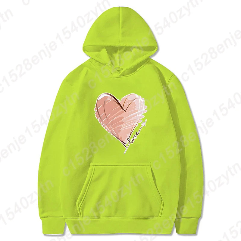 Fashion Valentine's Day Heart & Love Print Hoodies For Women Winter Autumn Casual Hooded Sweatshirts Valentines Hoodies Pullover