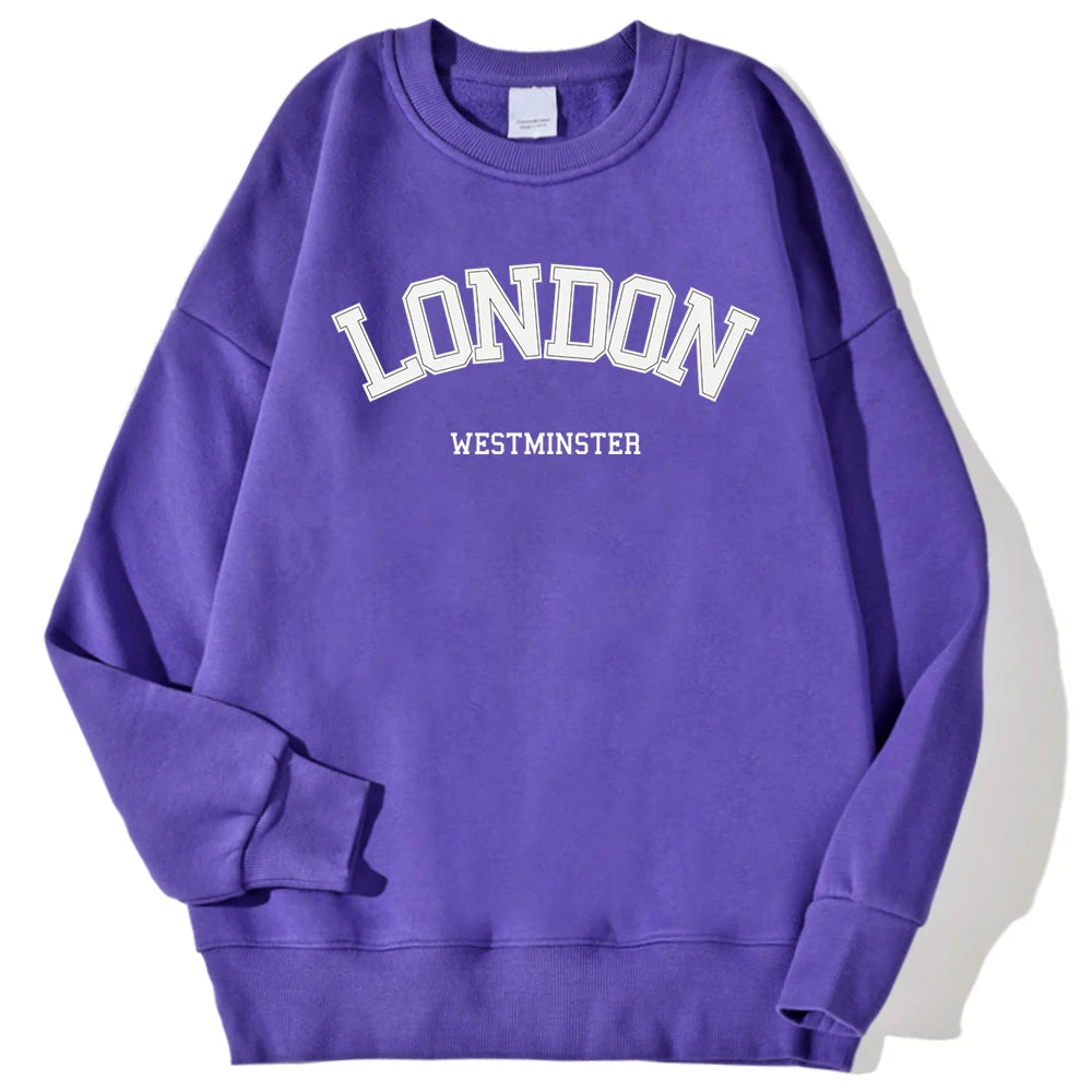 London Westminster Street Letter Prints Sweatshirts For Men Autumn Casual Hoodies O-Neck Soft Pullovers Street Trend Clothing