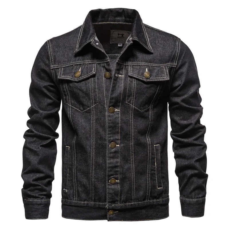 Autumn Men Solid Denim Jackets Fashion Motorcycle Vintage Jeans Jackets Hommes Slim Fit Cotton Casual Black Blue Coats