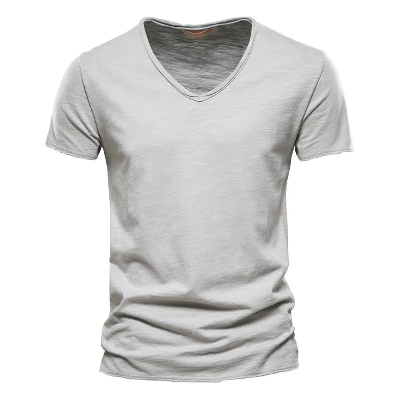 10 Colors 100% Cotton Men T-shirt V-neck Fashion Design Slim Fit Soild T-shirts Male Tops Tees Short Sleeve T Shirt For Men