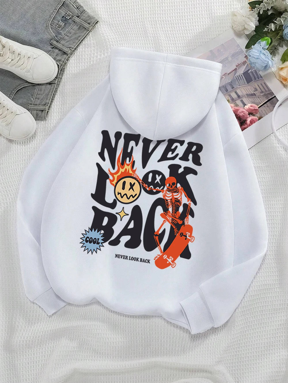 Never Look Back Creative Smile Skull Hoodies Men Women Warm Comfortable Sweatshirt Loose Hip Hop Street Clothes Loose Hoody