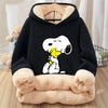 Snoopy Fleecing Hoodie for Adult Cute Cartoon Sweatshirt New Warm Winter Coat Black Fleece Clothing Fashion Thick Clothes Gift