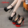 Disco Dance Pumps Women 5.5cm Platform Girding Buckle 16cm Super High Thin Heels