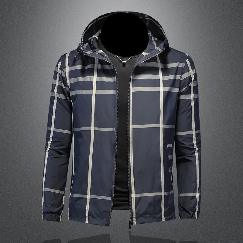 Minglu Plaid Hooded Zipper Men's Jackets High Quality Long Sleeve Spring Autumn Sport Casual Male Outerwear Fashion Man Coats