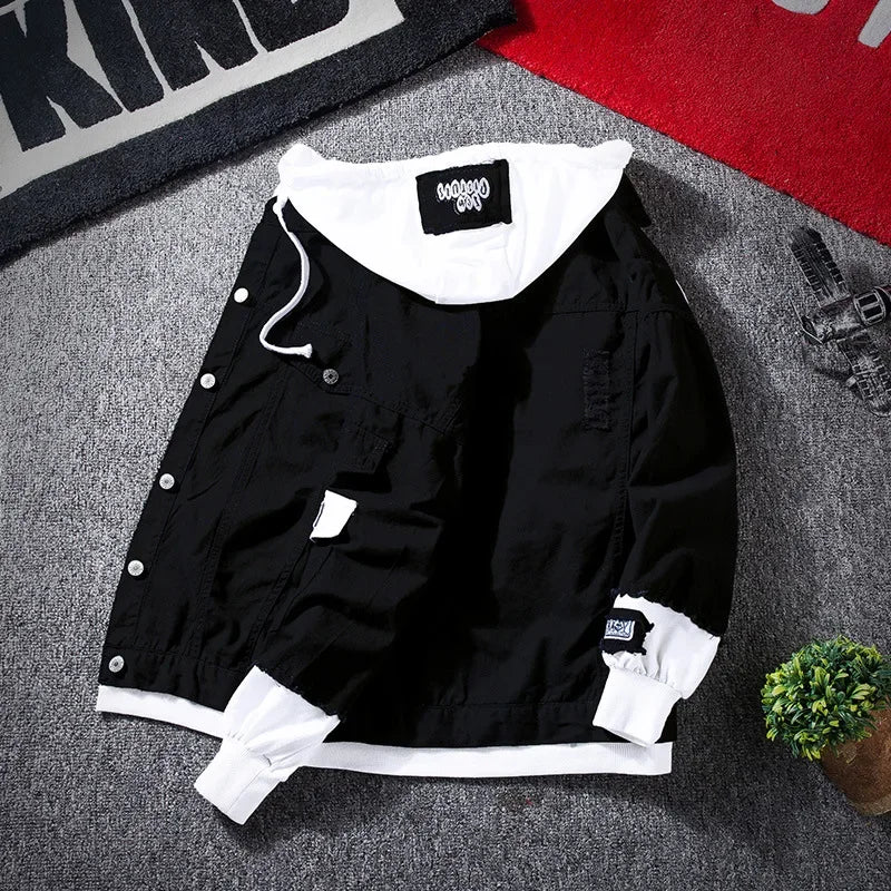 Trendy Denim Jacket Unisex Casual Hooded Spring Autumn Fashion European Style Versatile Brand Men's Loose Fit Border Crossing