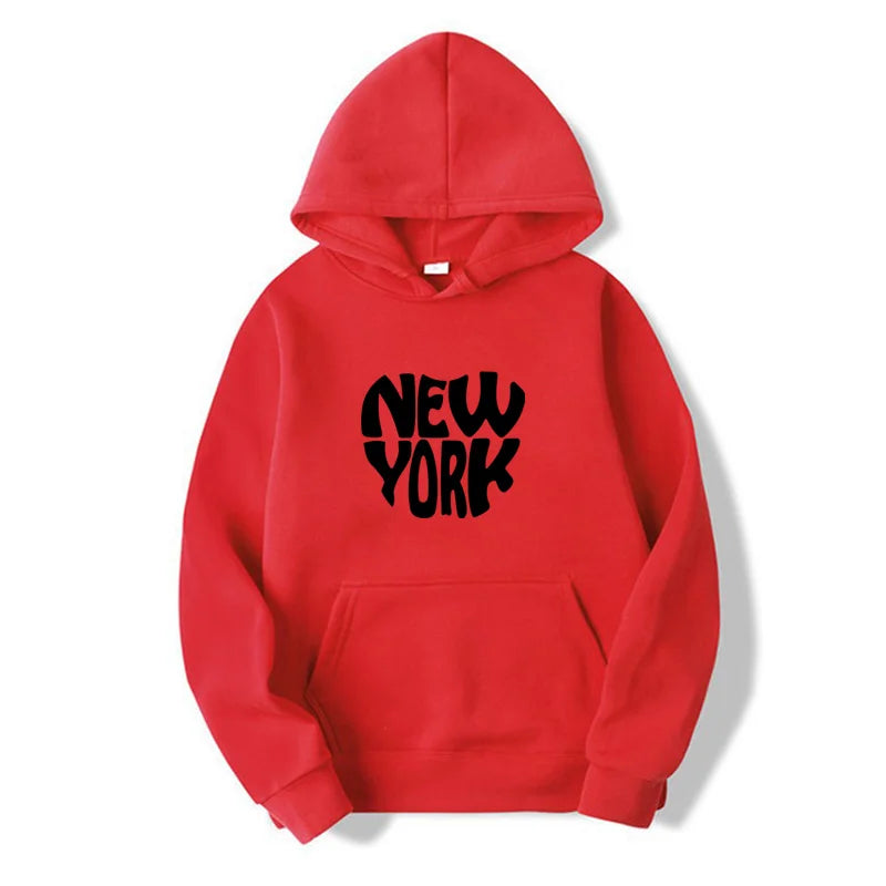 New York Print Hoodies Men Women Spring Autumn Loose Fleece Sweatshirts Harajuku Hooded Tops Sport Clothing