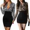 Leopard Print Women Dress Sexy Bodycon Dress Front Crossing V Neck Mini Dress Cocktail Party Dress Vestidos