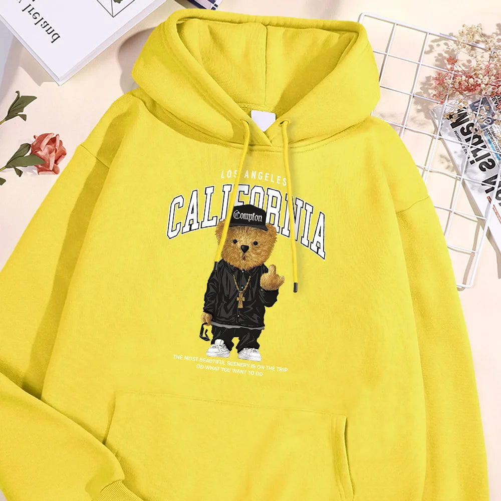 Hip Hop Bear Hoodie Men Los Angeles California Letter Hoodies Streetwear Hip Hop Sweatshirt Street Comfort Hoody Men's Clothing