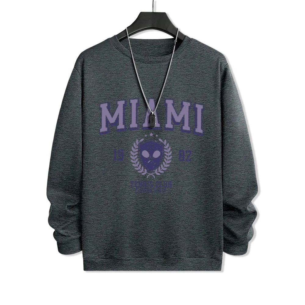 Miami Letter Pattern Printing Men Sweatshirt Casual Street Comfortable Pullover Fashion Hip Hop Tracksuit Autumn Warm Clothes