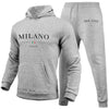 Men's Luxury Hoodie Set Milano Print Sweatshirt Sweatpant for Male Hooded Tops Jogging Trousers Suit Casual Streetwear Tracksuit