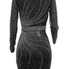 Sheer Mesh Rhinestone O-Neck Long Sleeve Skinny Party Dress