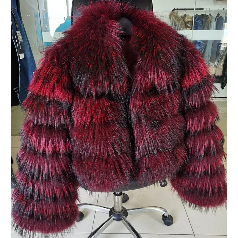 Maomaokong Real Fur Jacket  Women Winter Short Natural real Fox Fur Lady Zipper Fur Coat Female Warm Jacket  with Collar