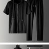 2024 Summer New Fashion Trend Elastic Hooded Short-Sleeved T-Shirt Set Men's Casual Relaxed Comfortable Breathable Two-Piece Set