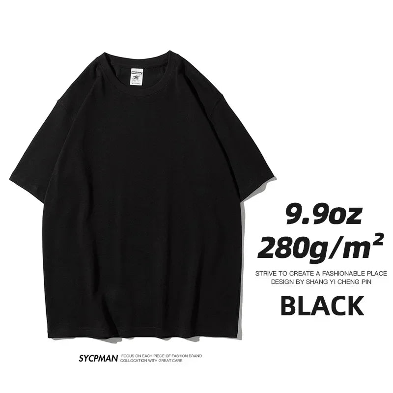 Sypcman Oversized T-Shirt 9.9oz 280 Grams Heavy High Qualtity Men Short Sleeve Tee Cotton Solid Color Customized OEM Streetwear