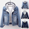 Autumn Winter Women's Plush Warm Denim Jacket Coat Cotton Fashion Short Blue Jean Coat Ladies Hoodies Outerwear