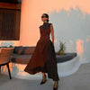 Elegant High Collar A-line Maxi Dress For Women Fashion Solid Pleated Slim Long Dresses New Lady Evening Party Prom Gowns