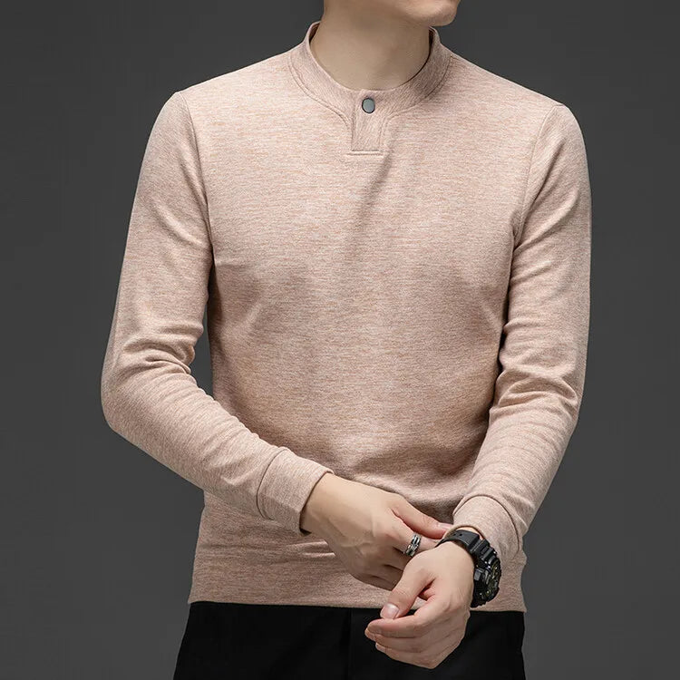 High-quality Men's Long-sleeved T-shirt, Casual, Versatile Men's Daily Henley Shirt, Autumn Thickened Men's O-neck Undershirt.