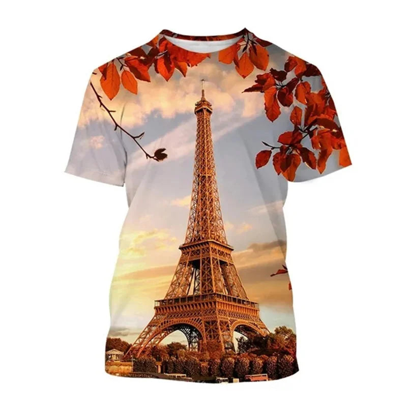 Paris Eiffel Tower Graphic T-shirt Men Women 3d Printed France Tees Tops Summer Casual Short Sleeve Oversized Tshirts Gift