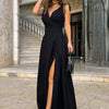 Summer Women Party Maxi Dress Cross V-neck Bowknot Strap X-long Club Vestidos Female Side Split Elegant Lady Long Dresses