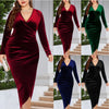 Autumn and Winter Women's Fashion and Elegant Long Sleeve Velvet Tight and Sexy Pleated Deep V-neck Comfortable Dress