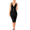 S-6XL Shiny Vinyl Latex Dress Back Zip Bodycon Sleeveless V-Neck PVC Faux Leather Party Club Midi Dress