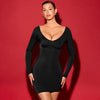 Solid Color Bodycon Dress For Women V-neck Vestidos De Mujer Backless Sexi Night Dress Hot Club Outfits Long Sleeve Streetwear