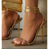 Women heels Sexy Gold  High Heels Sandals Thin Single Strap Metal Stiletto Sandals Gold Heel Shoes