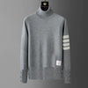 High end brand sweater men high neck autumn/winter New classic four stripe trend hem split Korean casual versatile pullover